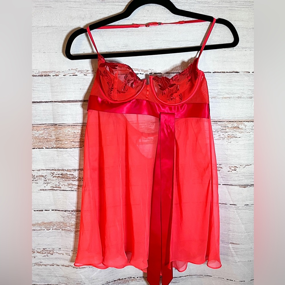 Victoria’s Secret Very Sexy Red Sheer Lingerie Babydoll 36B